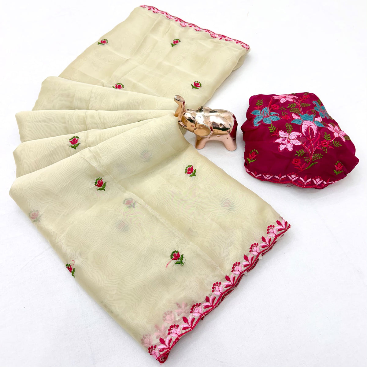 Marvellous Party Wear Rangoli Silk Embroidery Work Saree With Contrast Blouse Piece