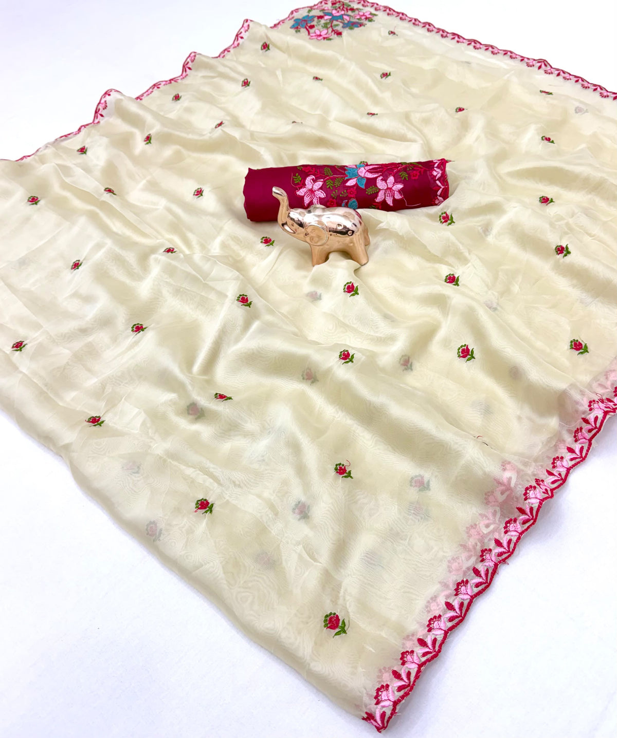 Marvellous Party Wear Rangoli Silk Embroidery Work Saree With Contrast Blouse Piece