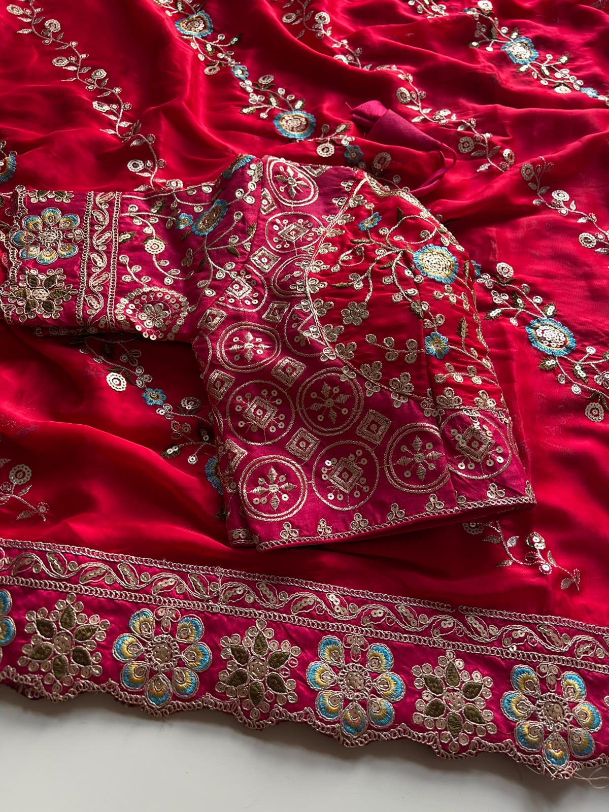 Gratifying Party Wear Rangoli Silk Embroidery Sequence n Thread Work Fancy Saree With Stitched Blouse