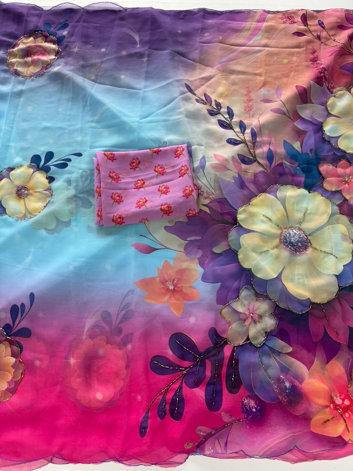 New Function Wear Organza Silk Flower Print Fancy Saree With Blouse Piece