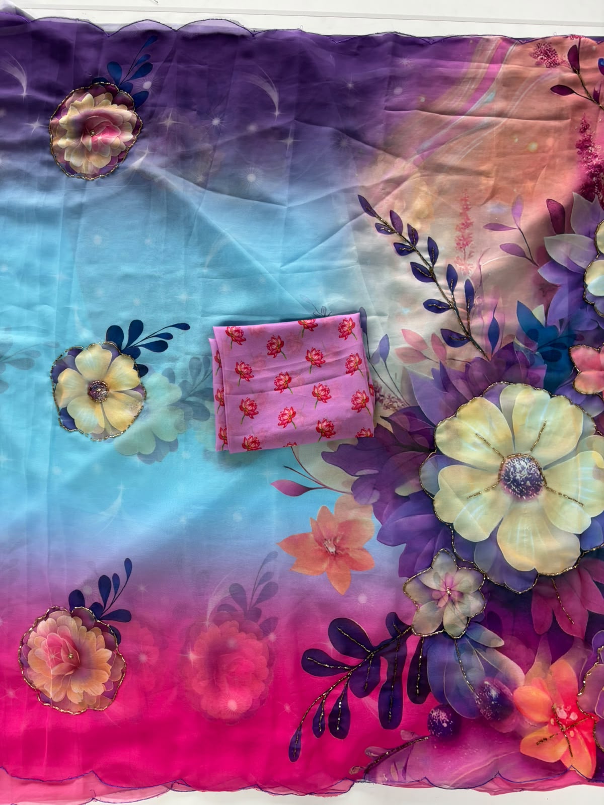 New Function Wear Organza Silk Flower Print Fancy Saree With Blouse Piece