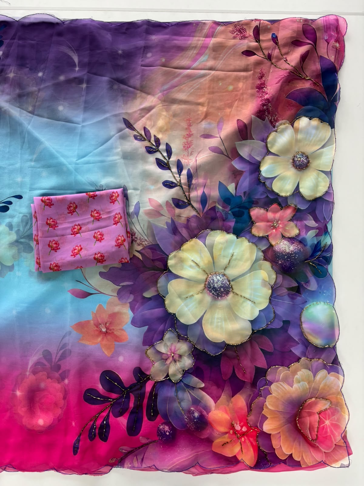 New Function Wear Organza Silk Flower Print Fancy Saree With Blouse Piece