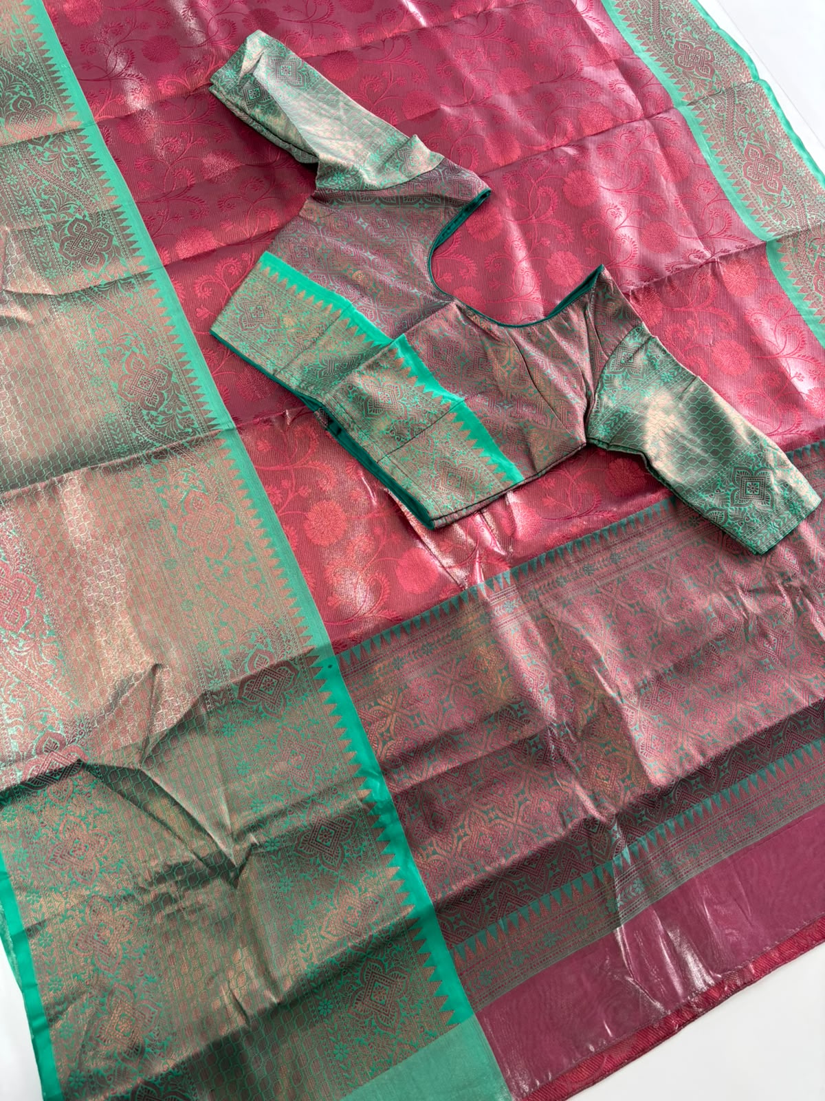 New Festive Wear Kanjivaram Silk Zari Weaving Border Fancy Saree With Stitched Blouse