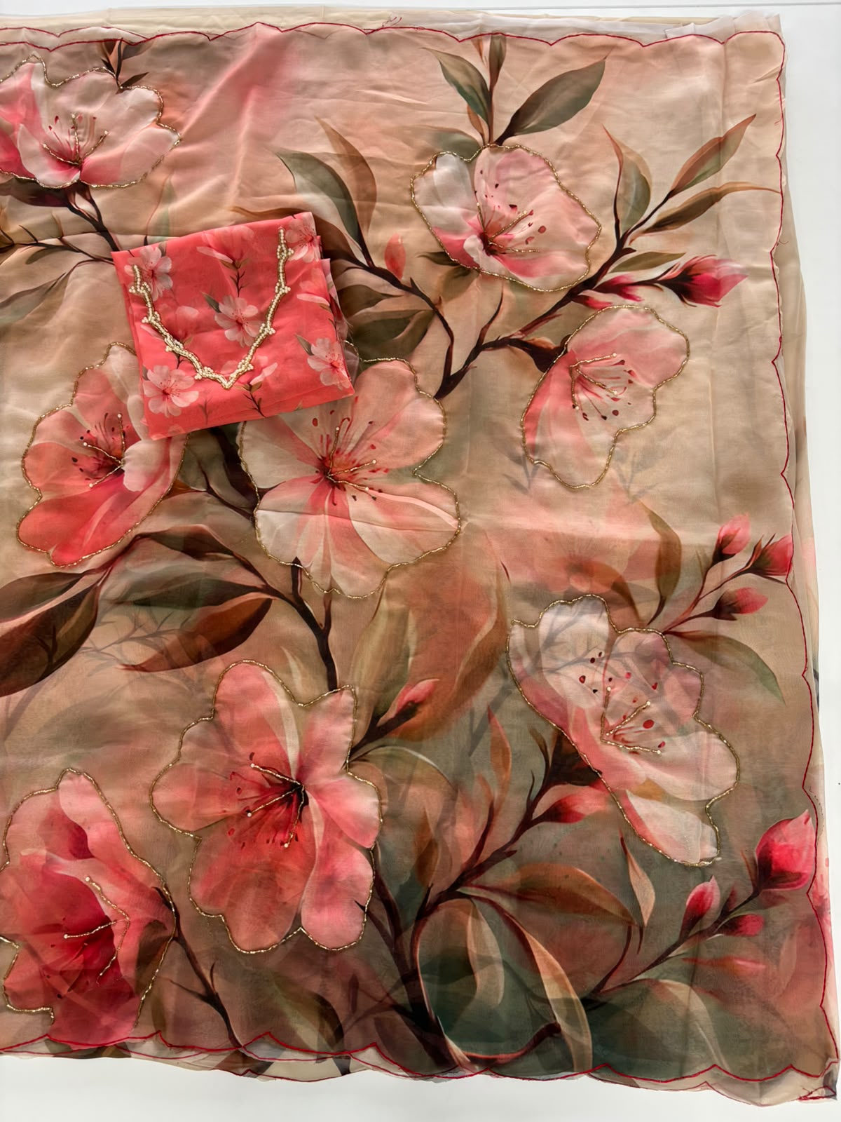 New Party Wear Chiffon Silk Print Design Thread Work Fancy Saree