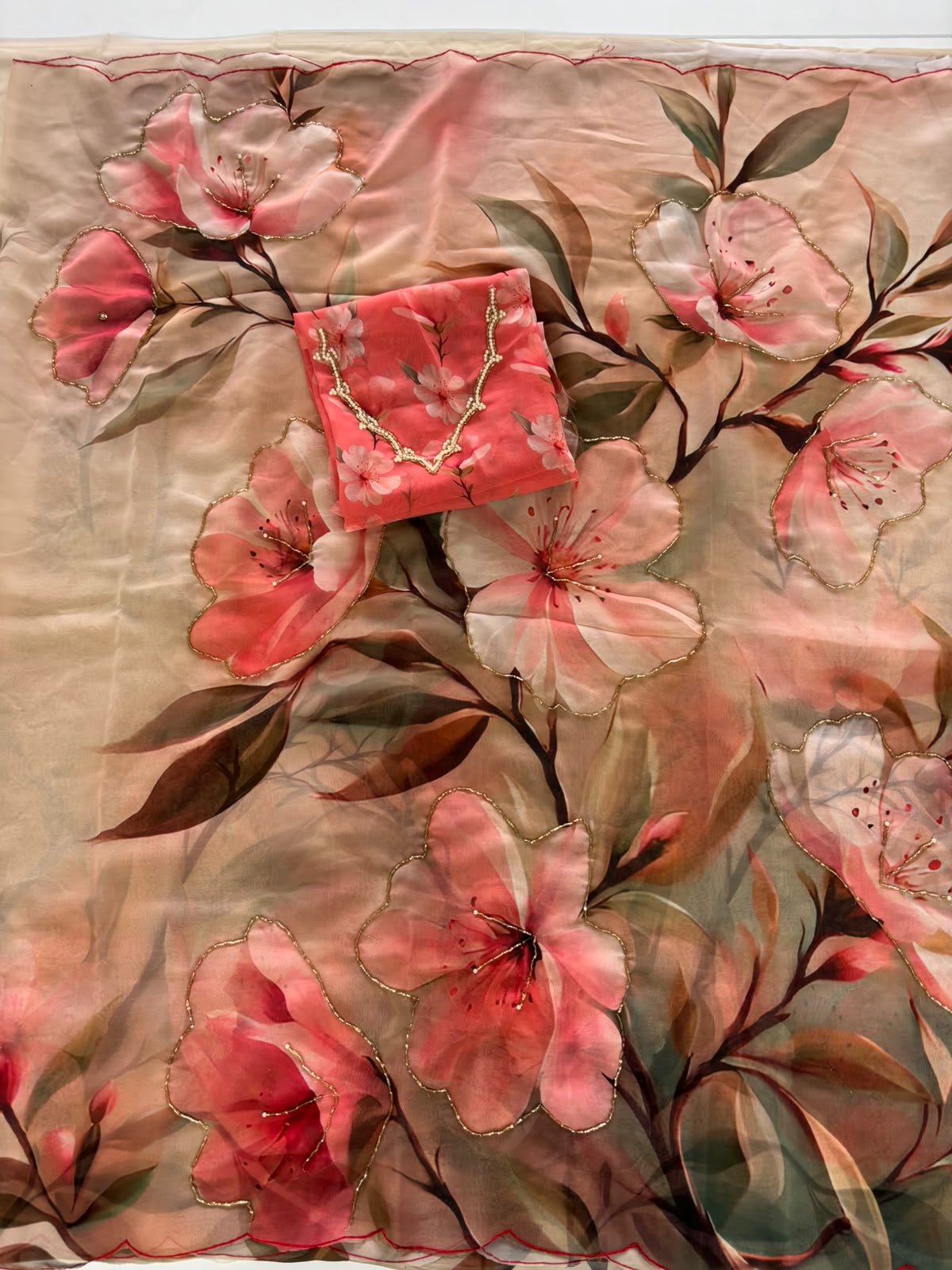 New Party Wear Chiffon Silk Print Design Thread Work Fancy Saree