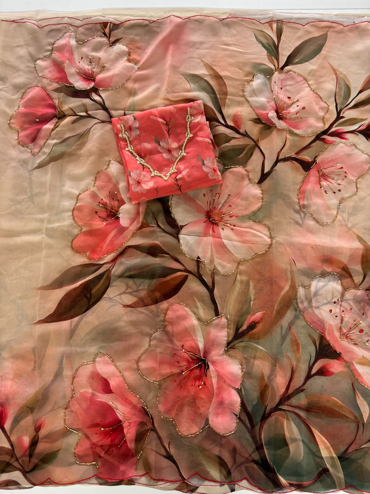 New Party Wear Chiffon Silk Print Design Thread Work Fancy Saree