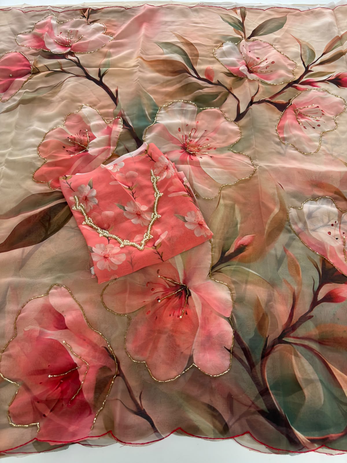 New Party Wear Chiffon Silk Print Design Thread Work Fancy Saree