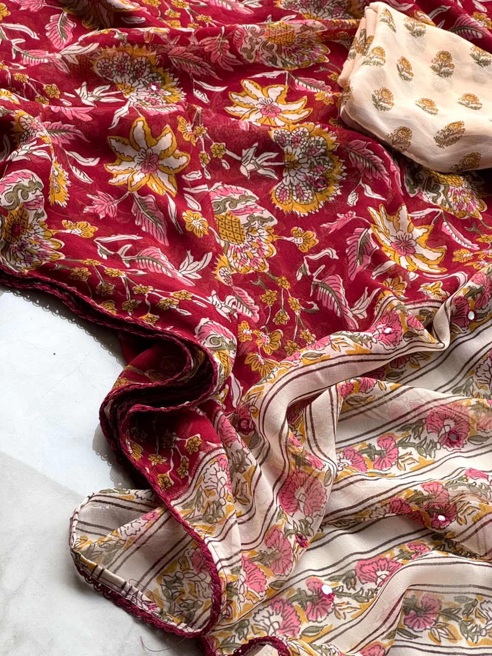 Glamorous Party Wear Georgette Print Design n Mirror Work Fancy Saree With Blissful Blouse Piece