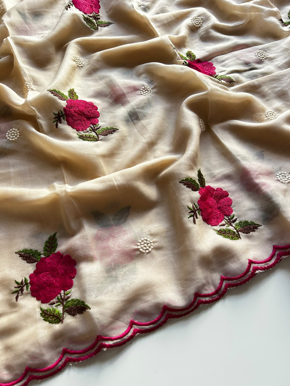 Blossom Wedding Wear Soft Rangoli Silk Embroidery n Arco Border Designer Saree For Occasion