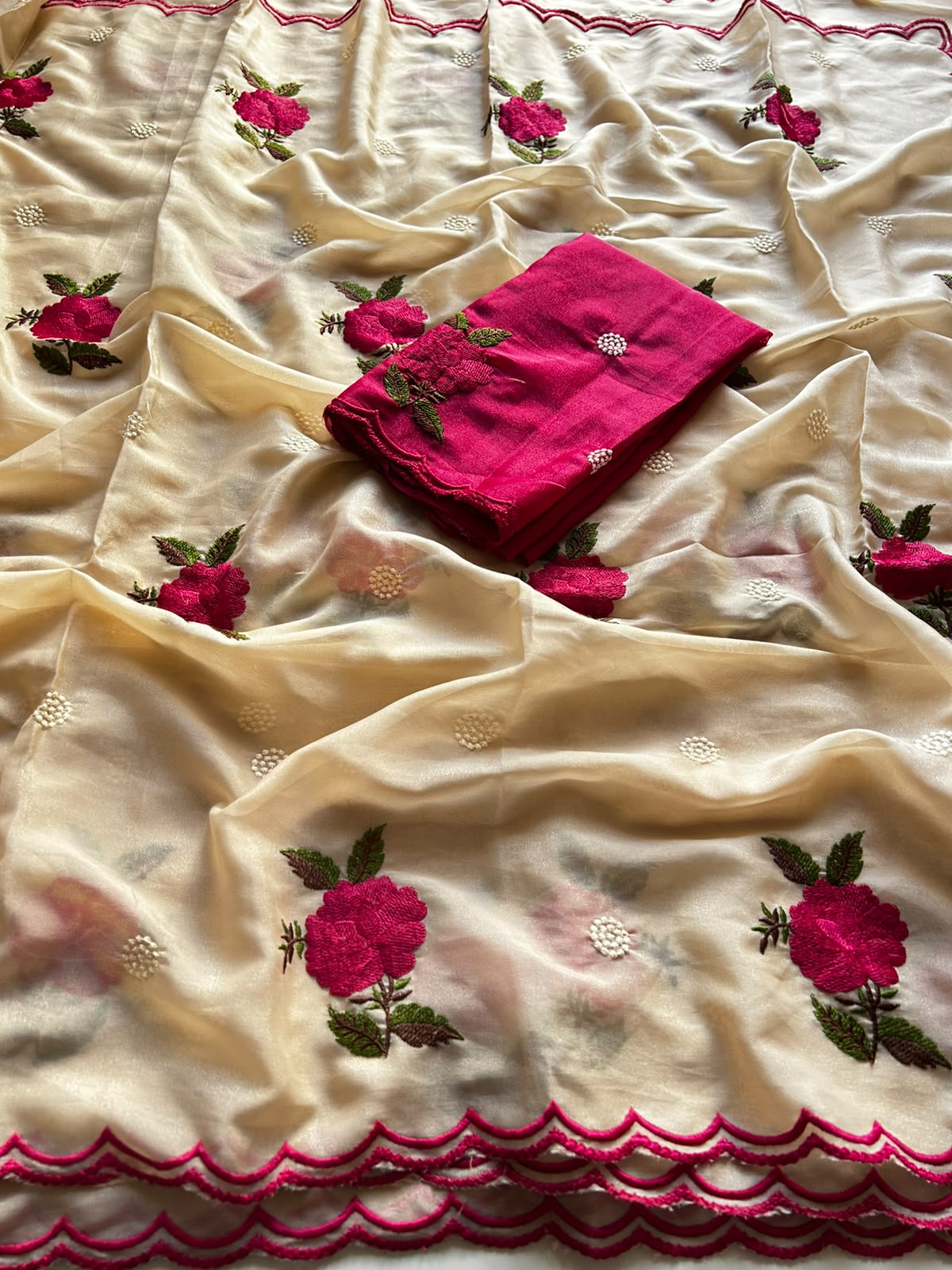 Blossom Wedding Wear Soft Rangoli Silk Embroidery n Arco Border Designer Saree For Occasion