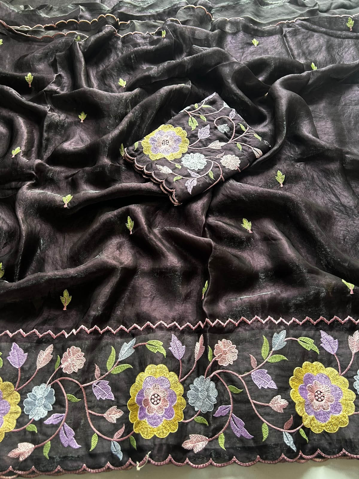 Charismatic Function Wear Silk Embroidery n Thread Work Fancy Saree With Blouse Piece
