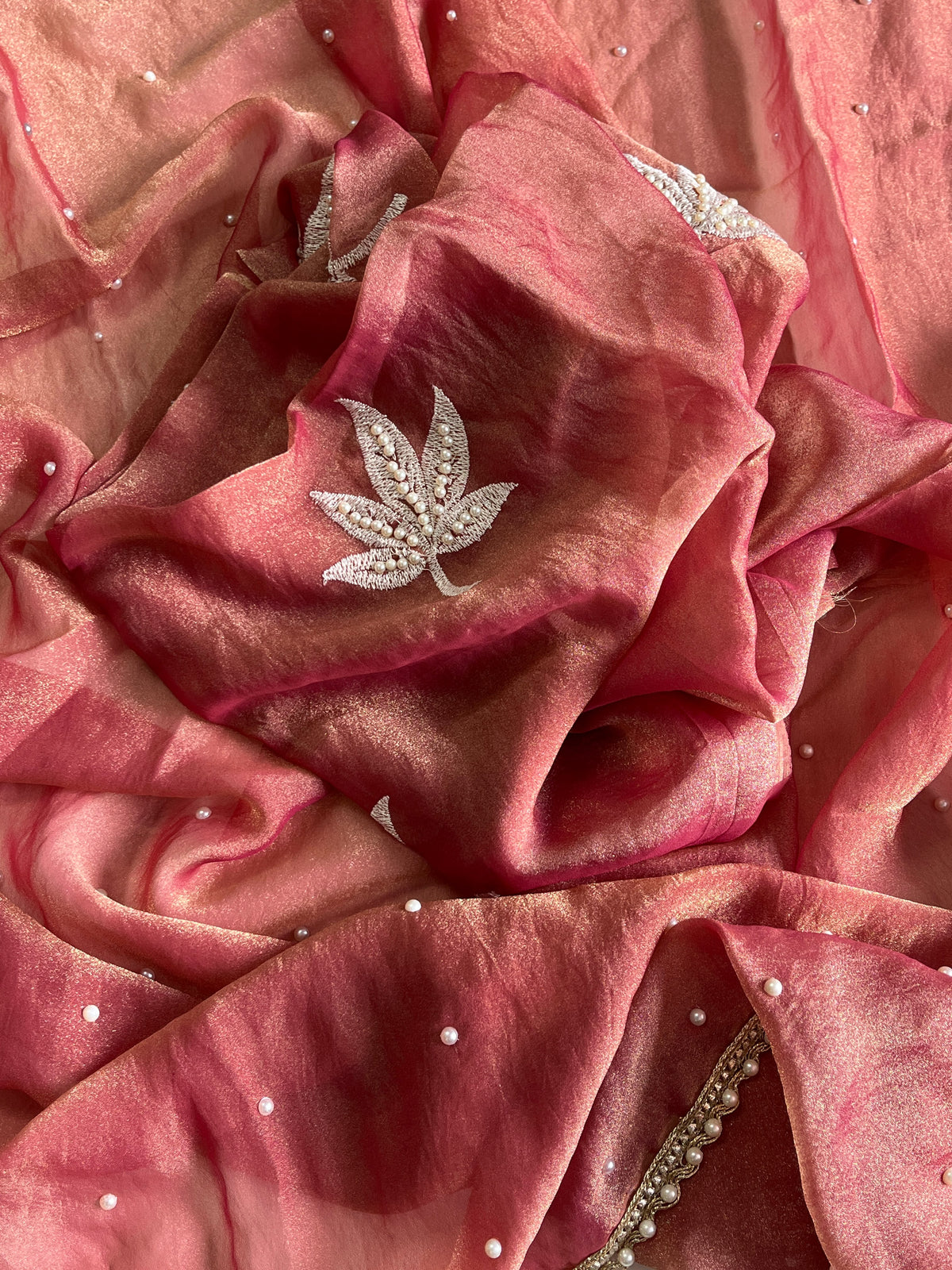 Dazzling Party Wear Organza Silk Embroidery n Pearl Work Designer Saree With Blouse Piece