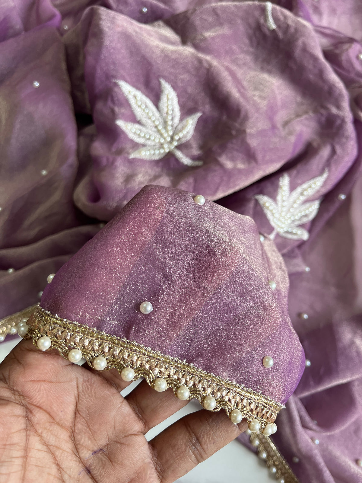 Dazzling Party Wear Organza Silk Embroidery n Pearl Work Designer Saree With Blouse Piece