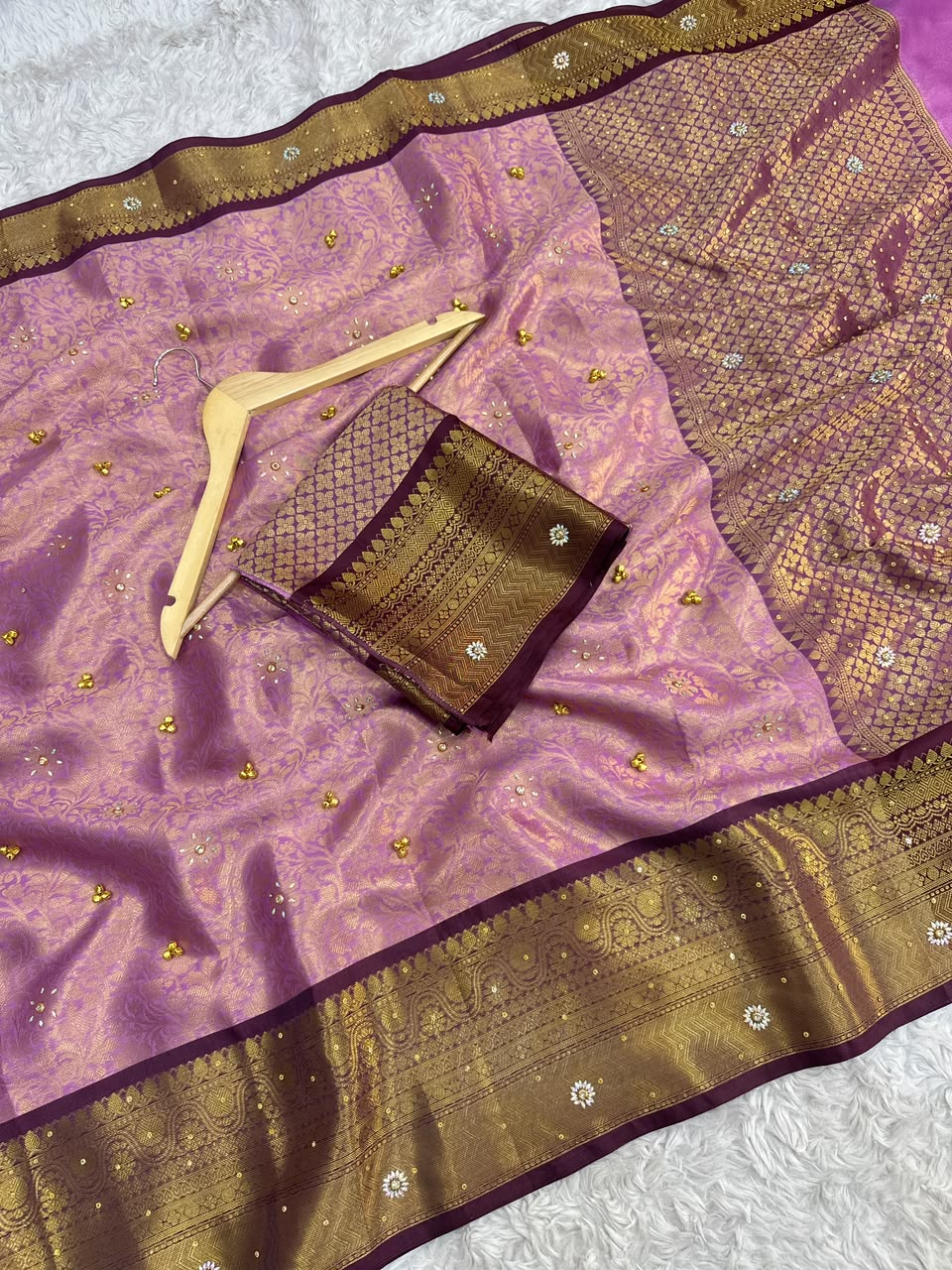 Splendorous Function Wear Banarasi Silk Zari Weaving Border Rich Pallu Ghungroo Work Saree With Blouse Piece
