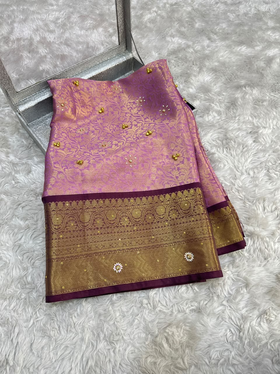 Splendorous Function Wear Banarasi Silk Zari Weaving Border Rich Pallu Ghungroo Work Saree With Blouse Piece