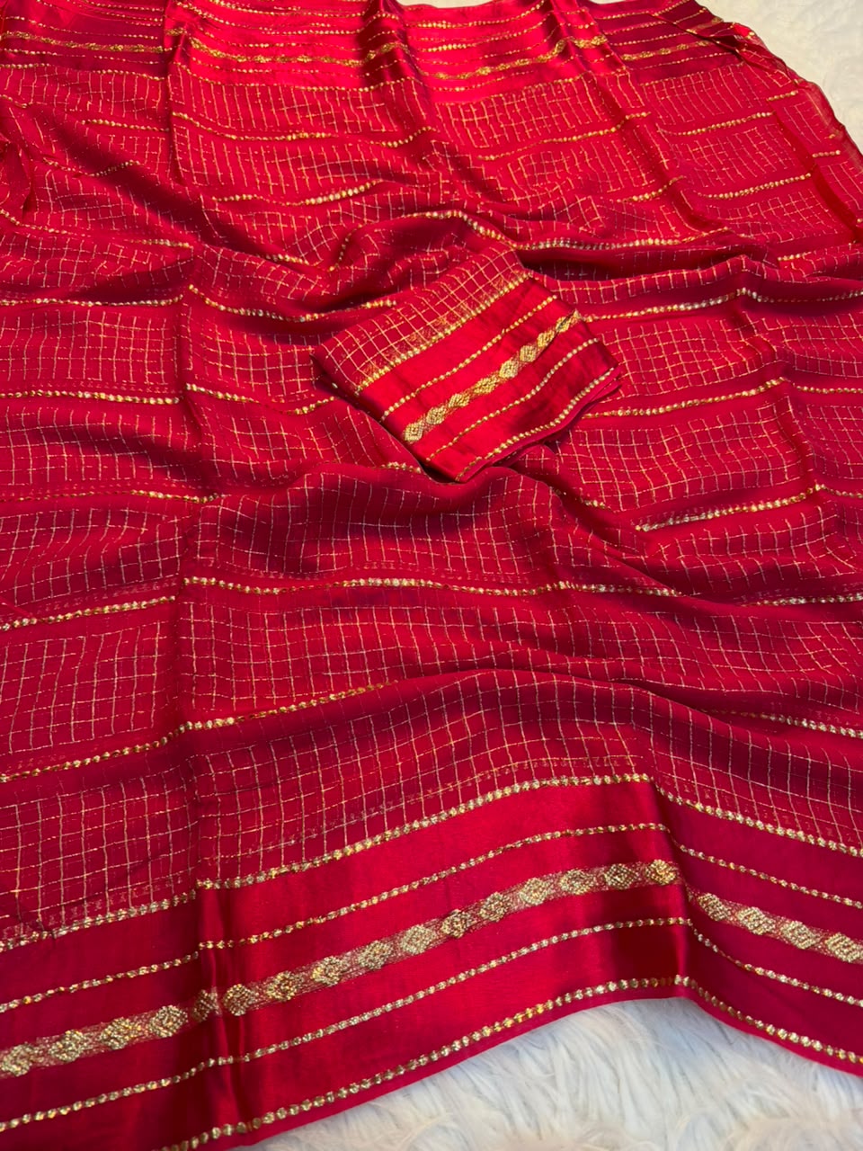 Graceful Party Wear Viscose Georgette Satin Border Fancy Saree With Matching Blouse Piece