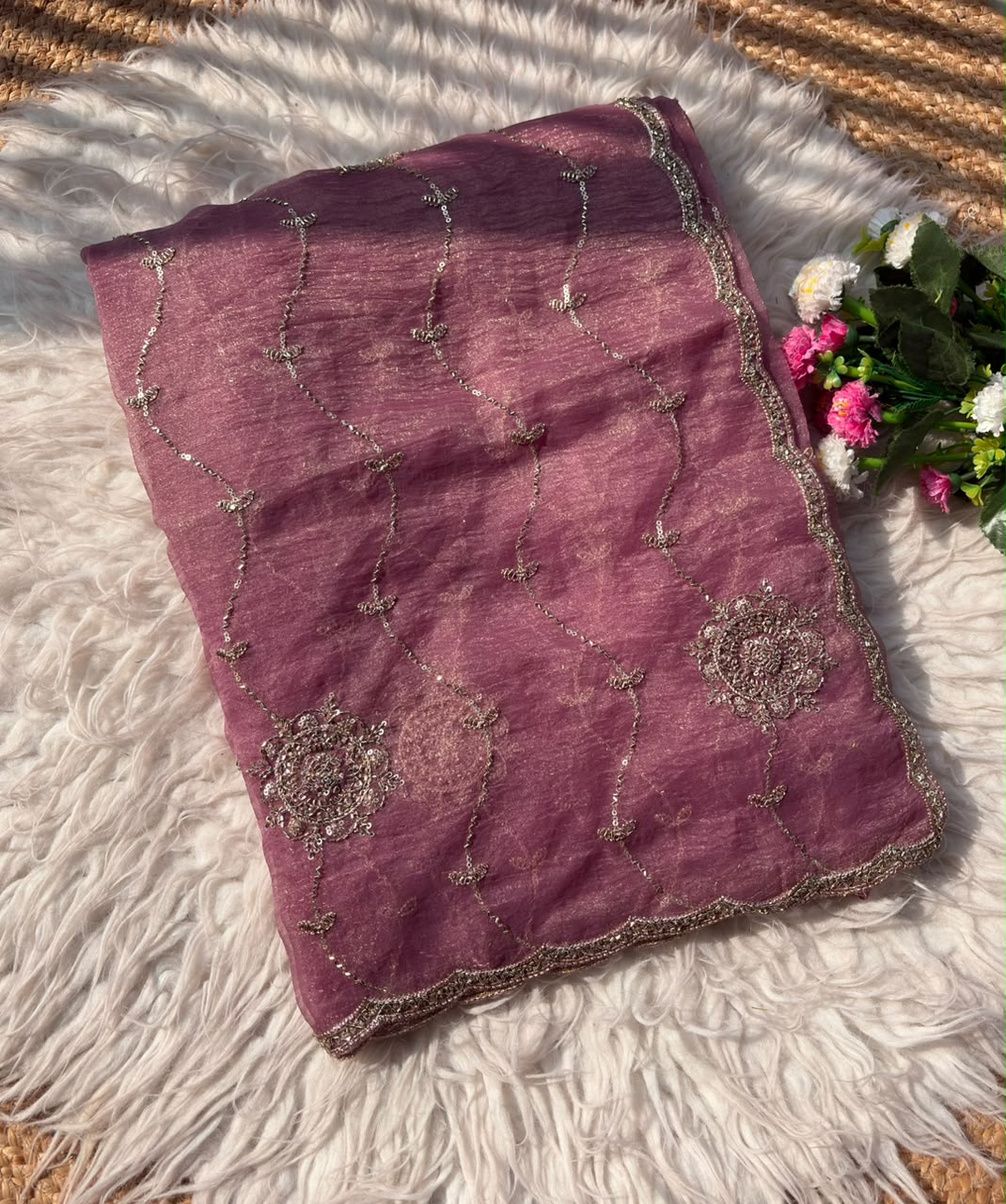 Stunning Wedding Wear Chiffon Silk Sequence n Beads Work Fancy Saree With Elegant Blouse Piece