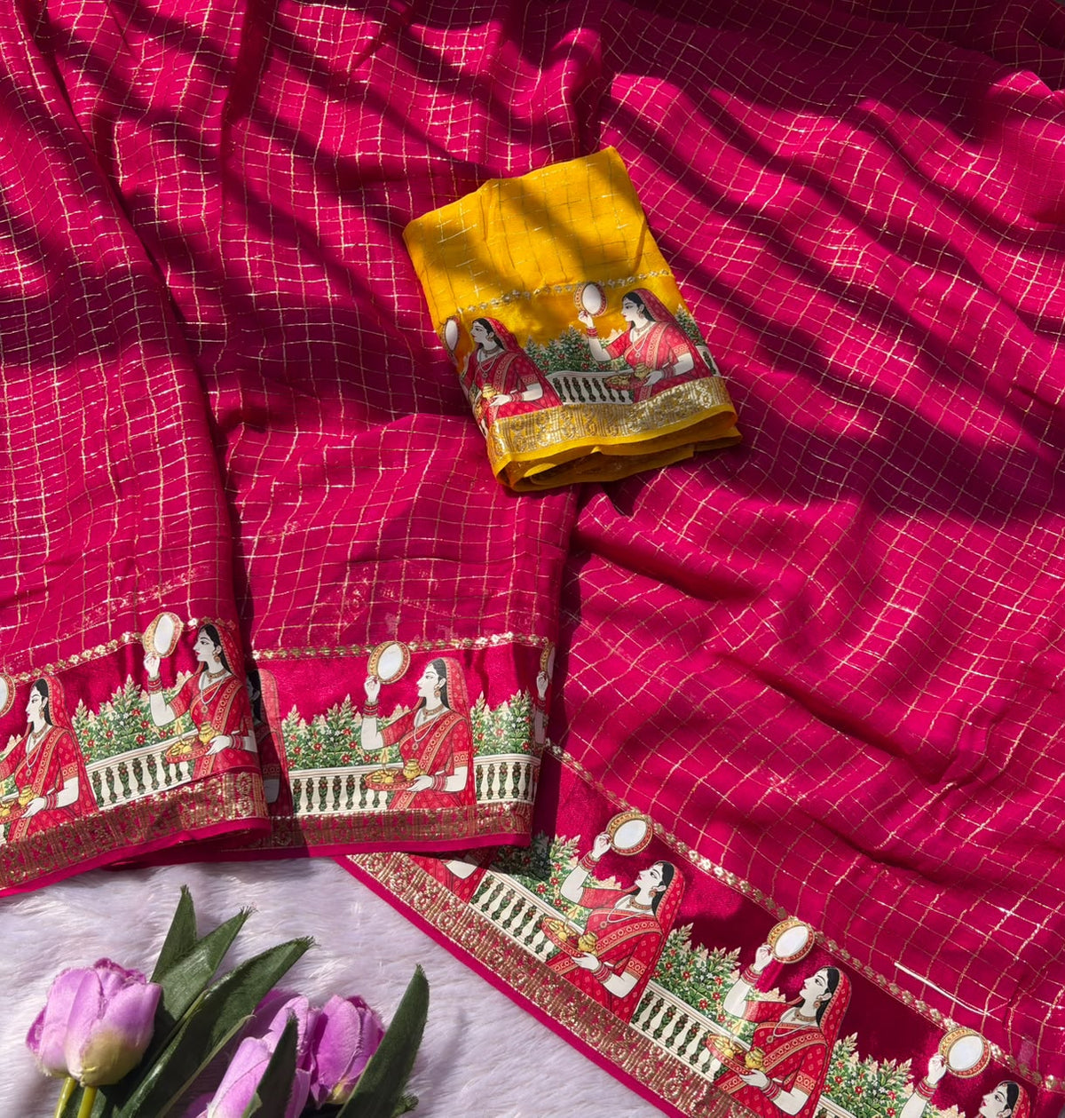 Admirable Festive Wear Viscose Georgette Print Design n Mirror Work Fancy  Saree With Blissful Blouse Piece