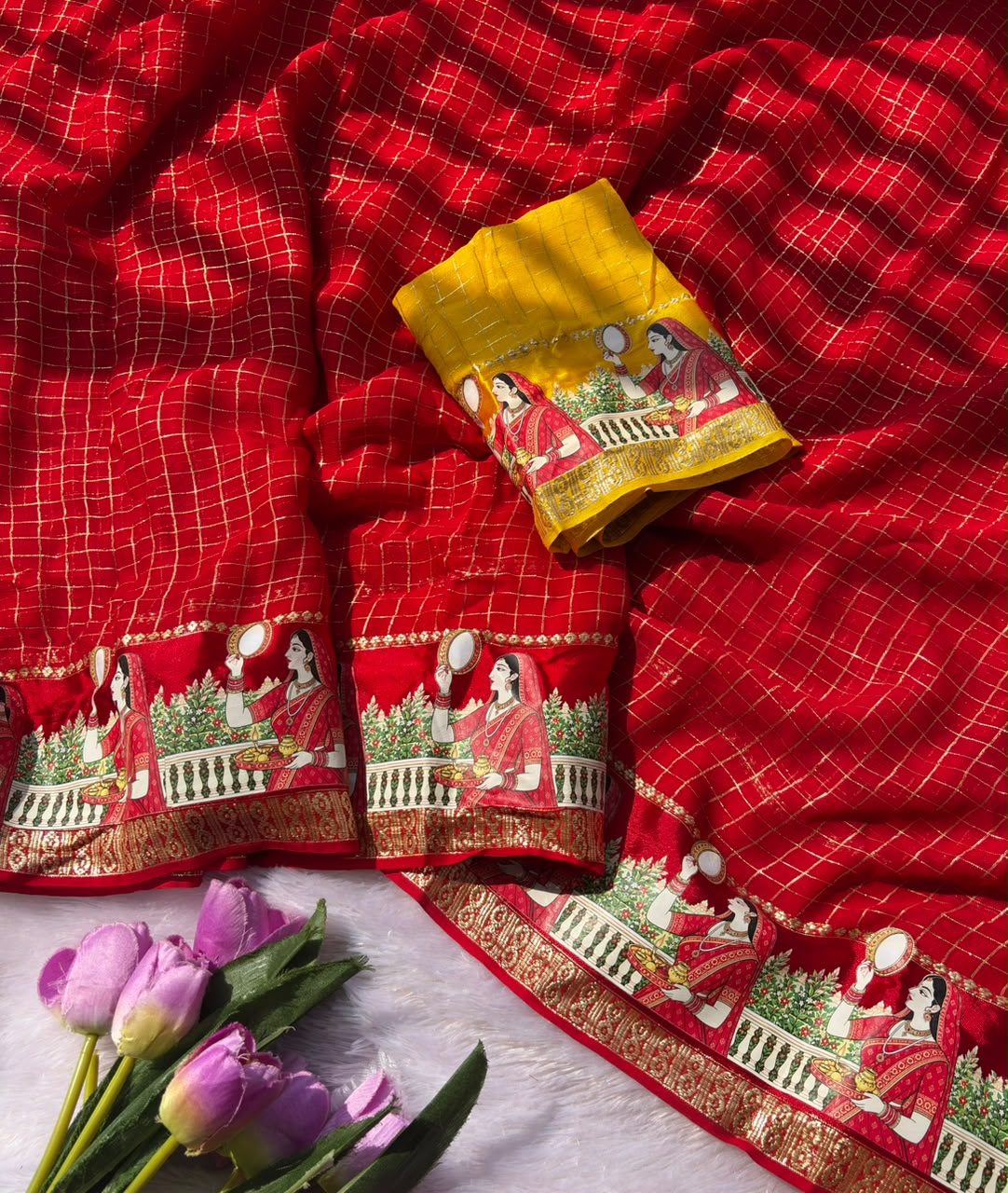 Admirable Festive Wear Viscose Georgette Print Design n Mirror Work Fancy  Saree With Blissful Blouse Piece
