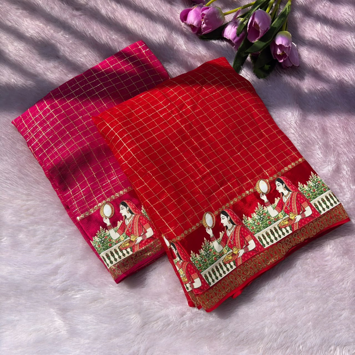 Admirable Festive Wear Viscose Georgette Print Design n Mirror Work Fancy  Saree With Blissful Blouse Piece