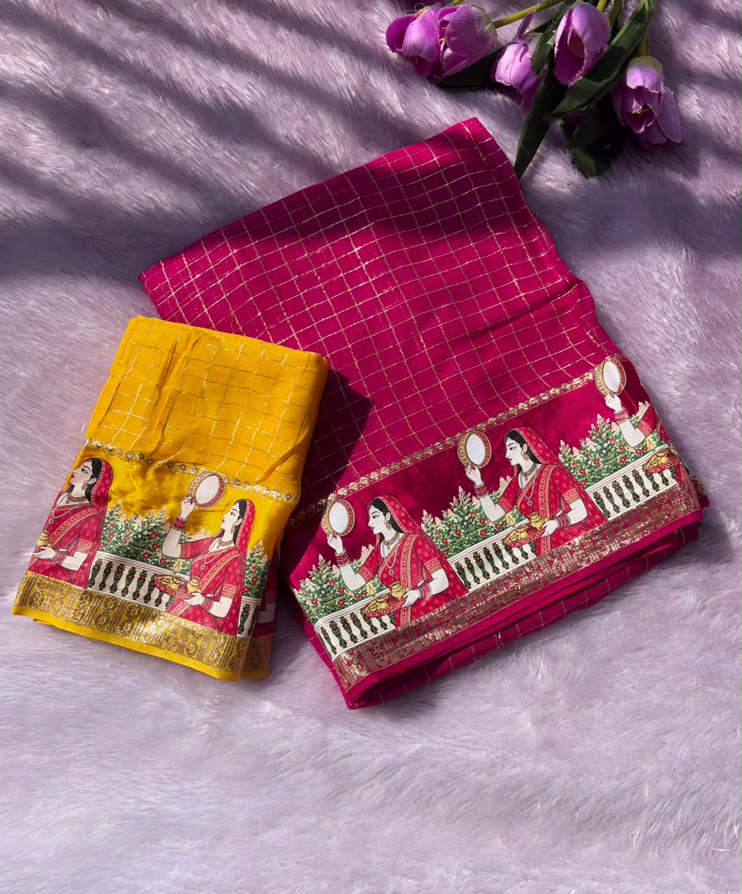 Admirable Festive Wear Viscose Georgette Print Design n Mirror Work Fancy  Saree With Blissful Blouse Piece