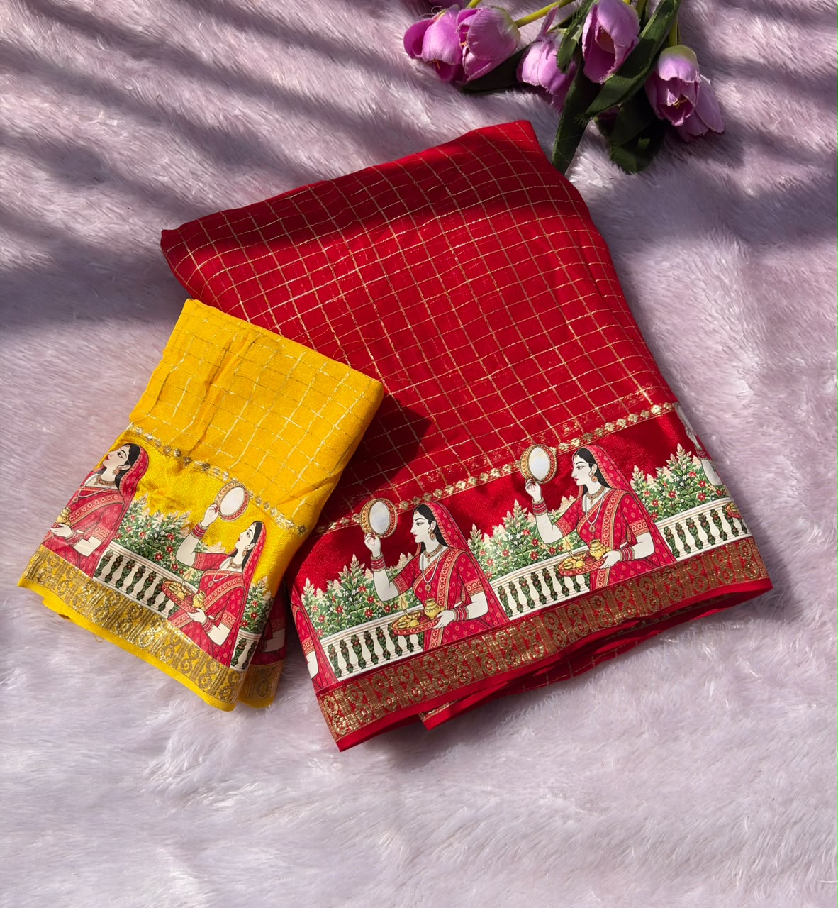 Admirable Festive Wear Viscose Georgette Print Design n Mirror Work Fancy  Saree With Blissful Blouse Piece