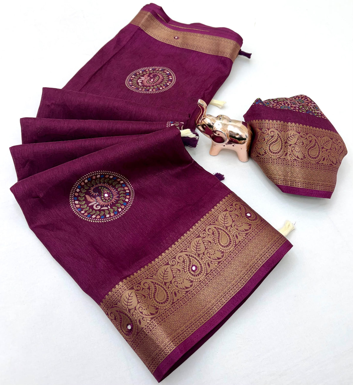 Forbearance Party Wear Soft Silk Zari Border n Mirror Work Designer Saree With Blouse Piece