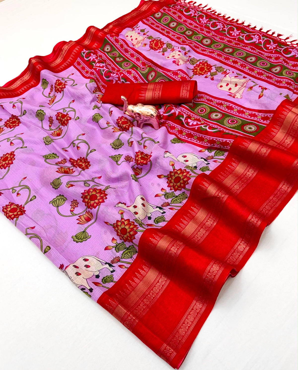 Gratifying Function Wear Kota Doriya Jacquard Weaving Border Rich Pallu Fancy Saree With Blouse Piece