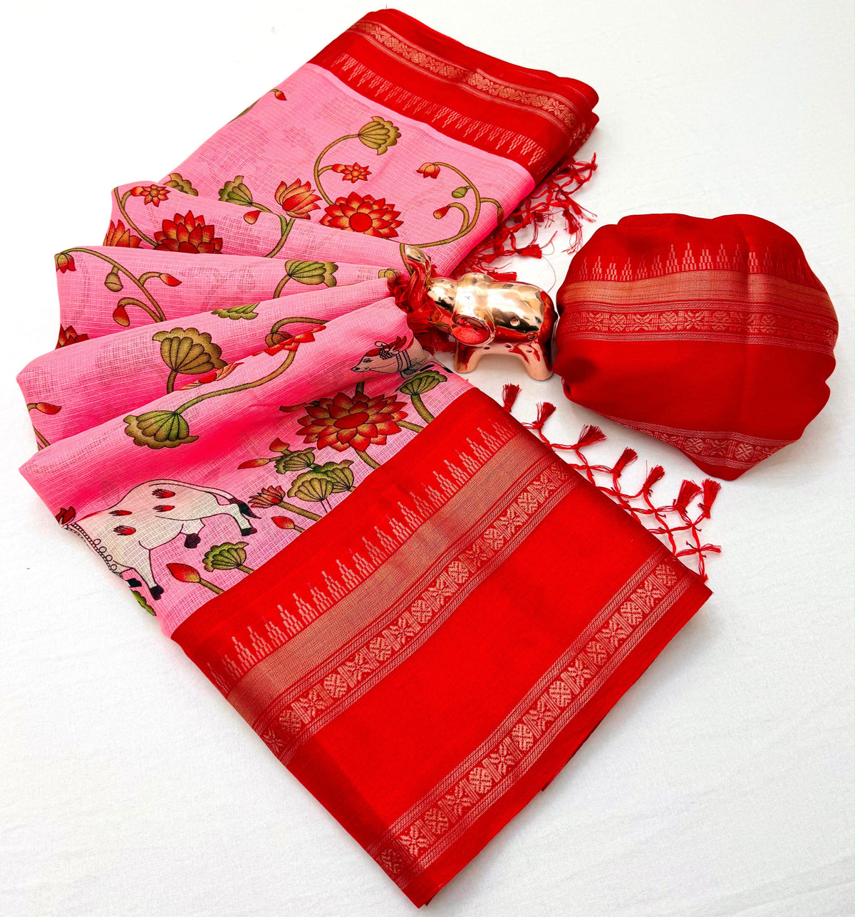 Gratifying Function Wear Kota Doriya Jacquard Weaving Border Rich Pallu Fancy Saree With Blouse Piece