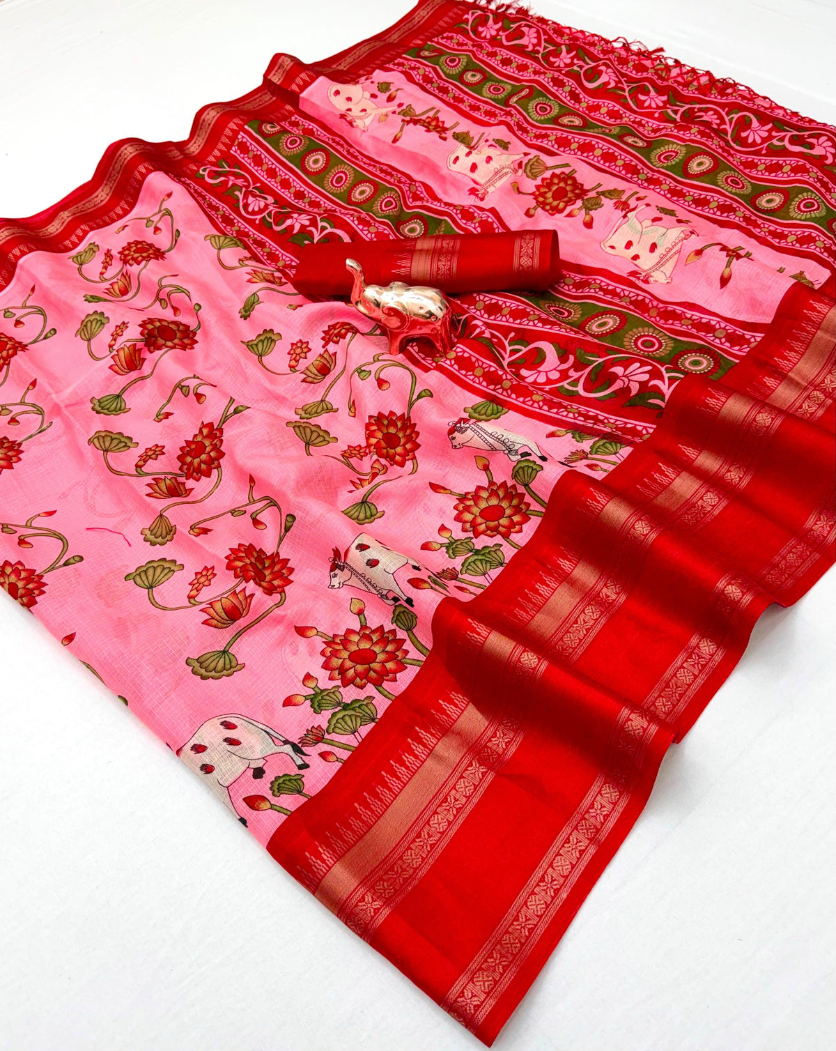 Gratifying Function Wear Kota Doriya Jacquard Weaving Border Rich Pallu Fancy Saree With Blouse Piece