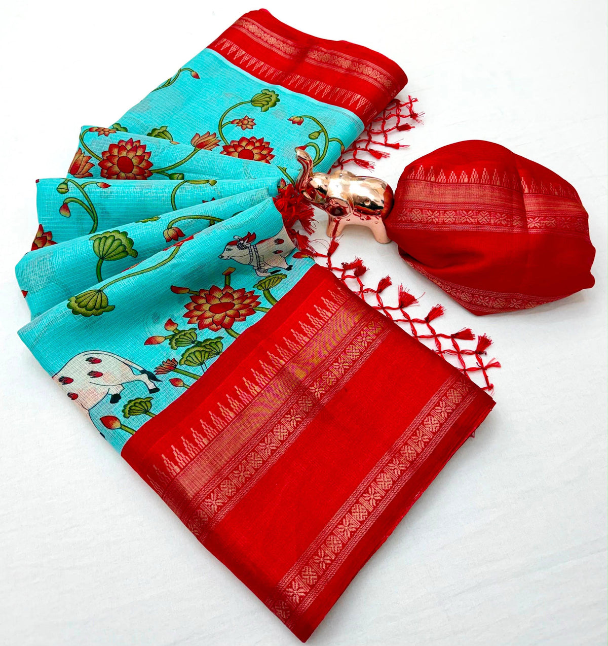 Gratifying Function Wear Kota Doriya Jacquard Weaving Border Rich Pallu Fancy Saree With Blouse Piece