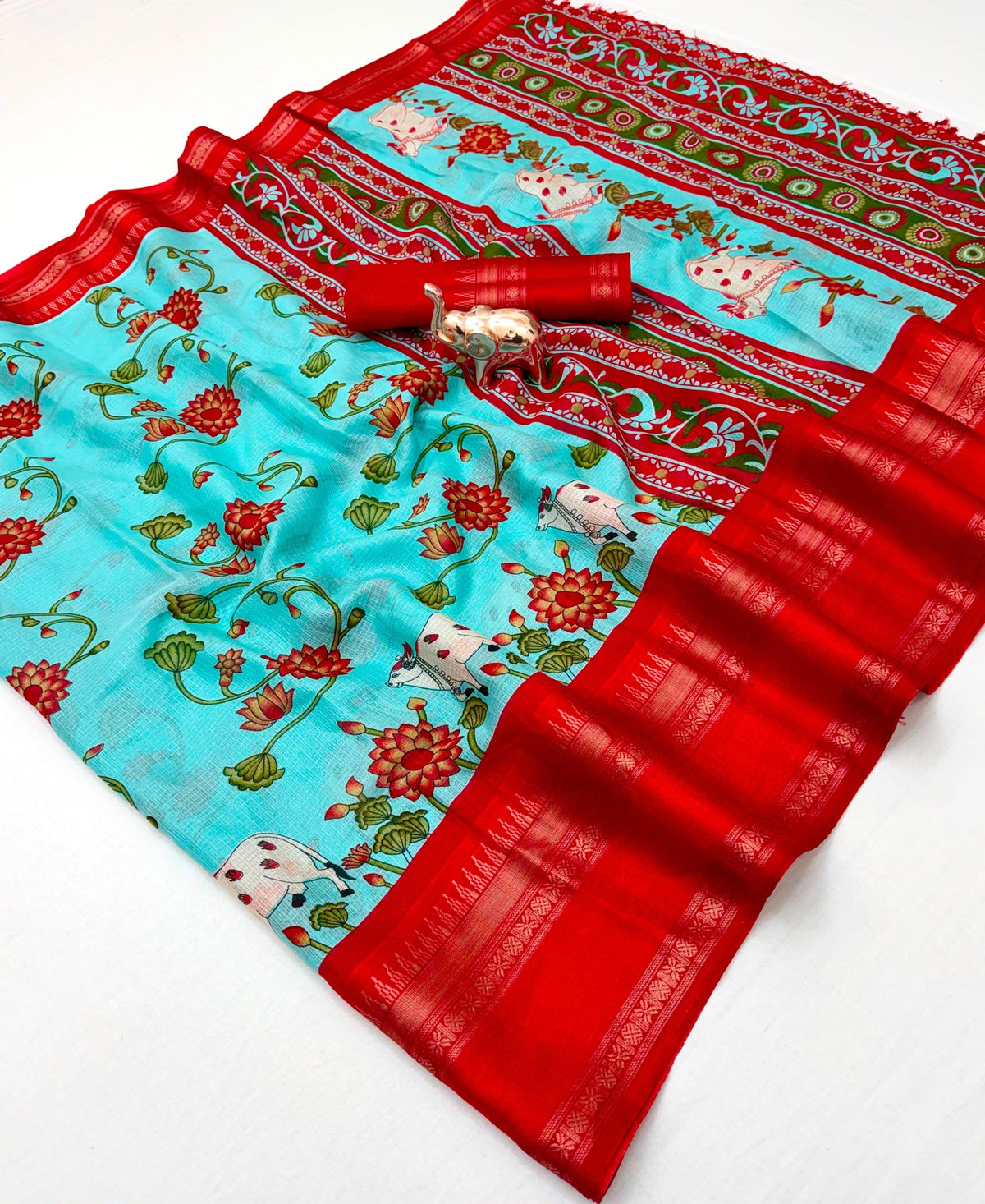 Gratifying Function Wear Kota Doriya Jacquard Weaving Border Rich Pallu Fancy Saree With Blouse Piece