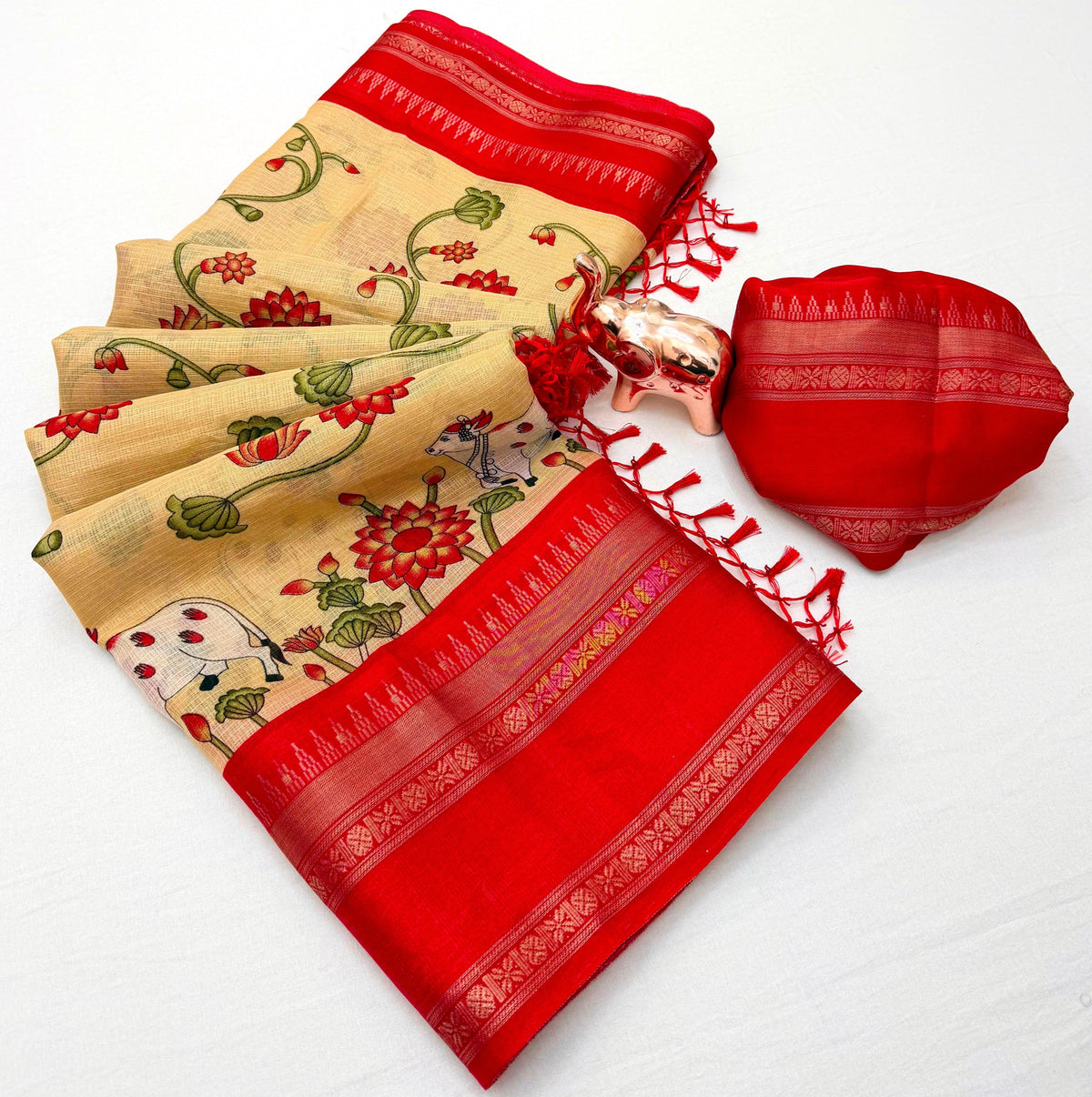 Gratifying Function Wear Kota Doriya Jacquard Weaving Border Rich Pallu Fancy Saree With Blouse Piece