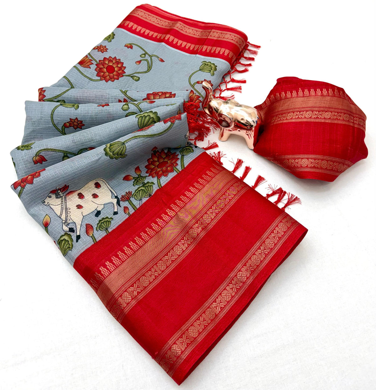 Gratifying Function Wear Kota Doriya Jacquard Weaving Border Rich Pallu Fancy Saree With Blouse Piece