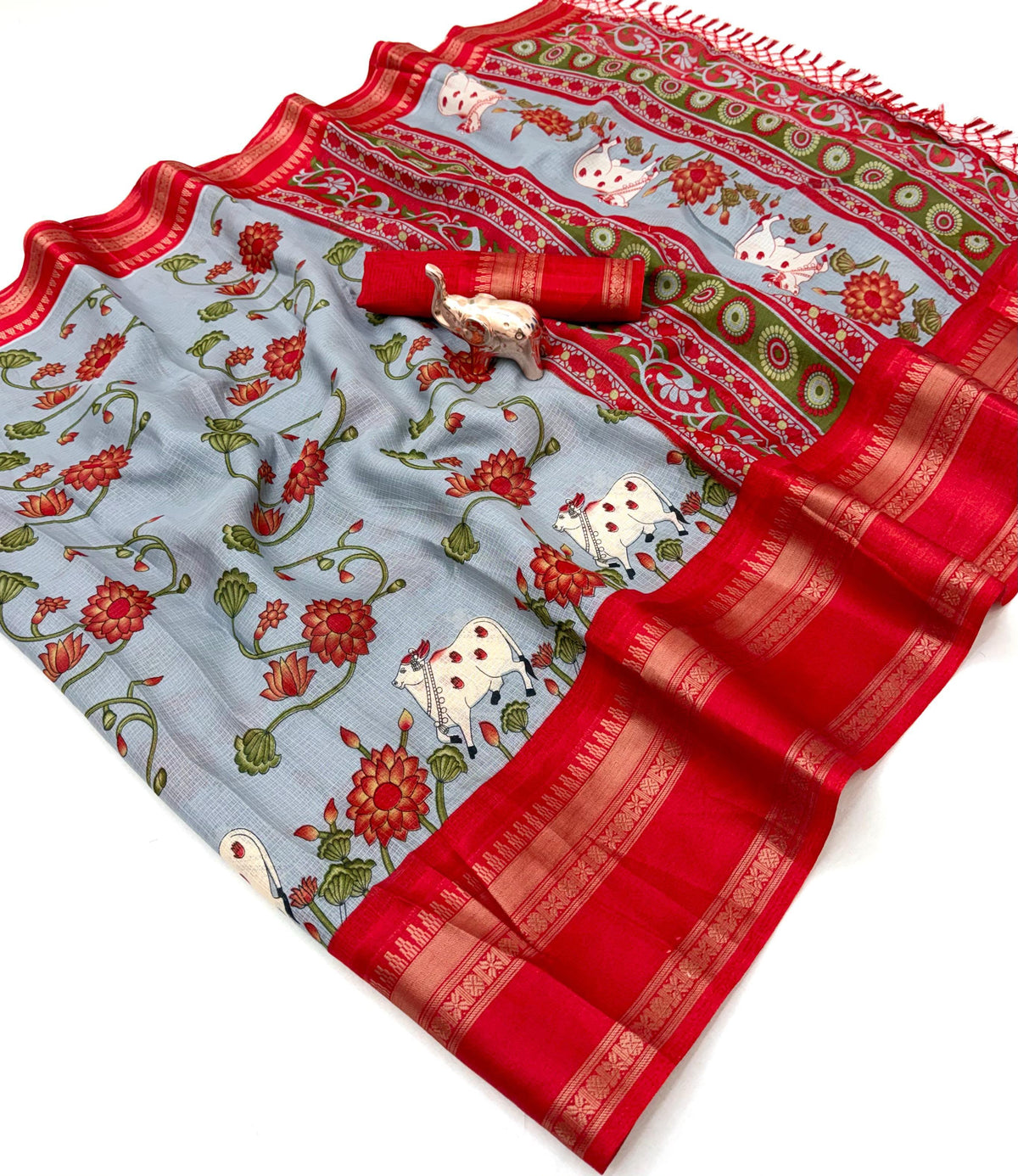 Gratifying Function Wear Kota Doriya Jacquard Weaving Border Rich Pallu Fancy Saree With Blouse Piece