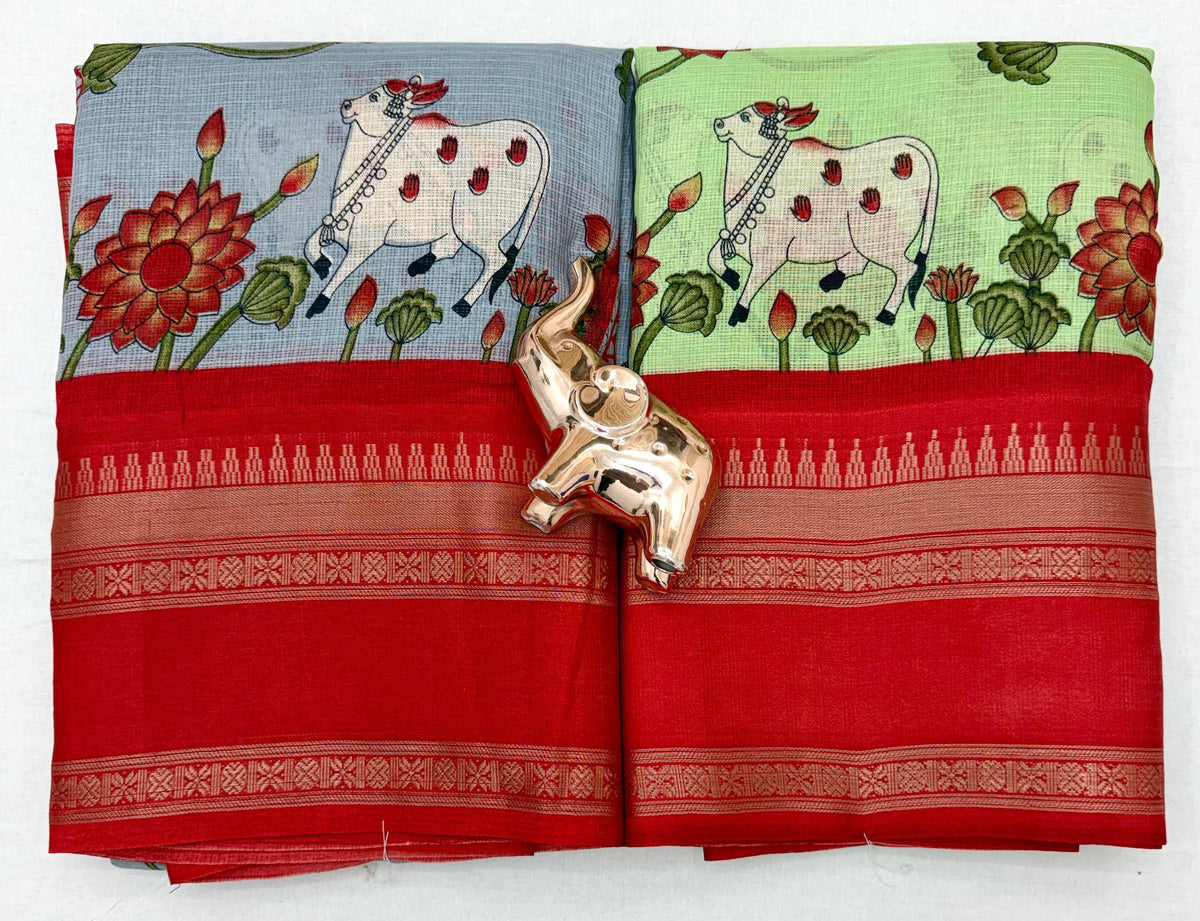Gratifying Function Wear Kota Doriya Jacquard Weaving Border Rich Pallu Fancy Saree With Blouse Piece