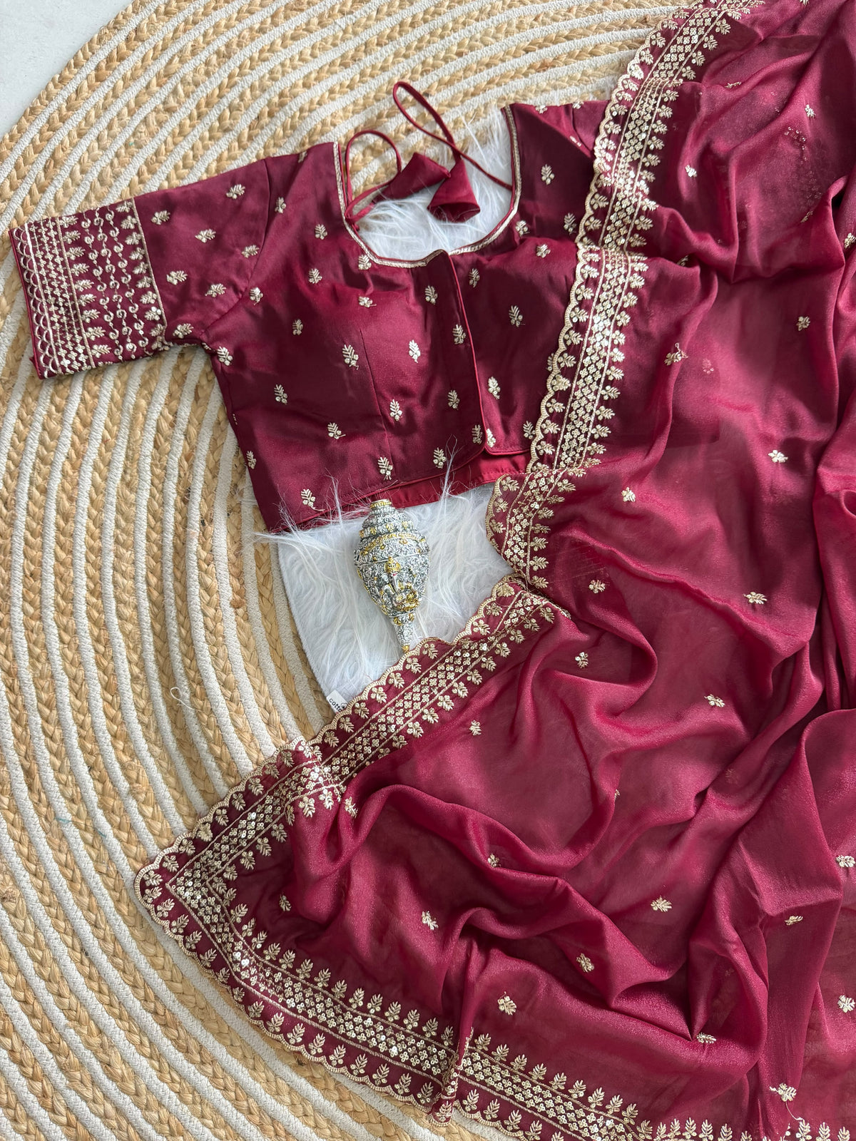 Glamorous Wedding Wear Soft Georgette Embroidery Sequence n Thread Work Designer Saree With Stitched Blouse