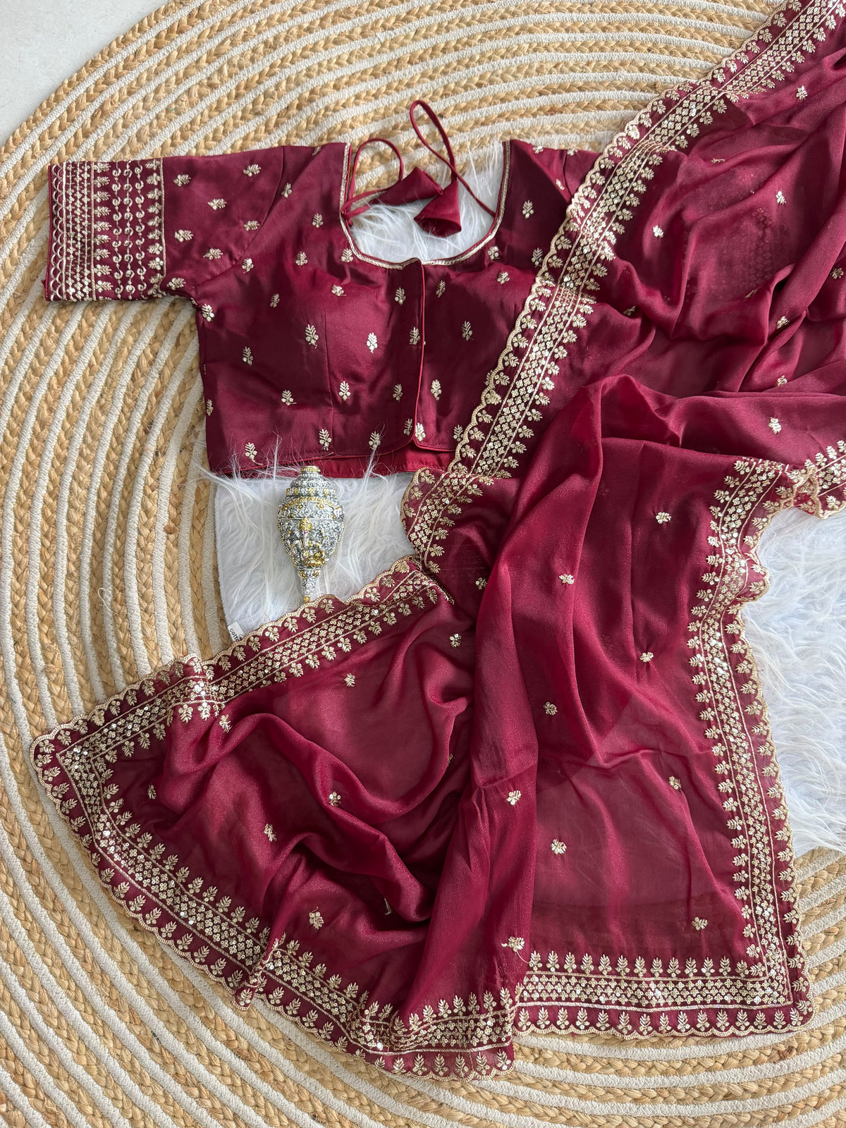 Glamorous Wedding Wear Soft Georgette Embroidery Sequence n Thread Work Designer Saree With Stitched Blouse