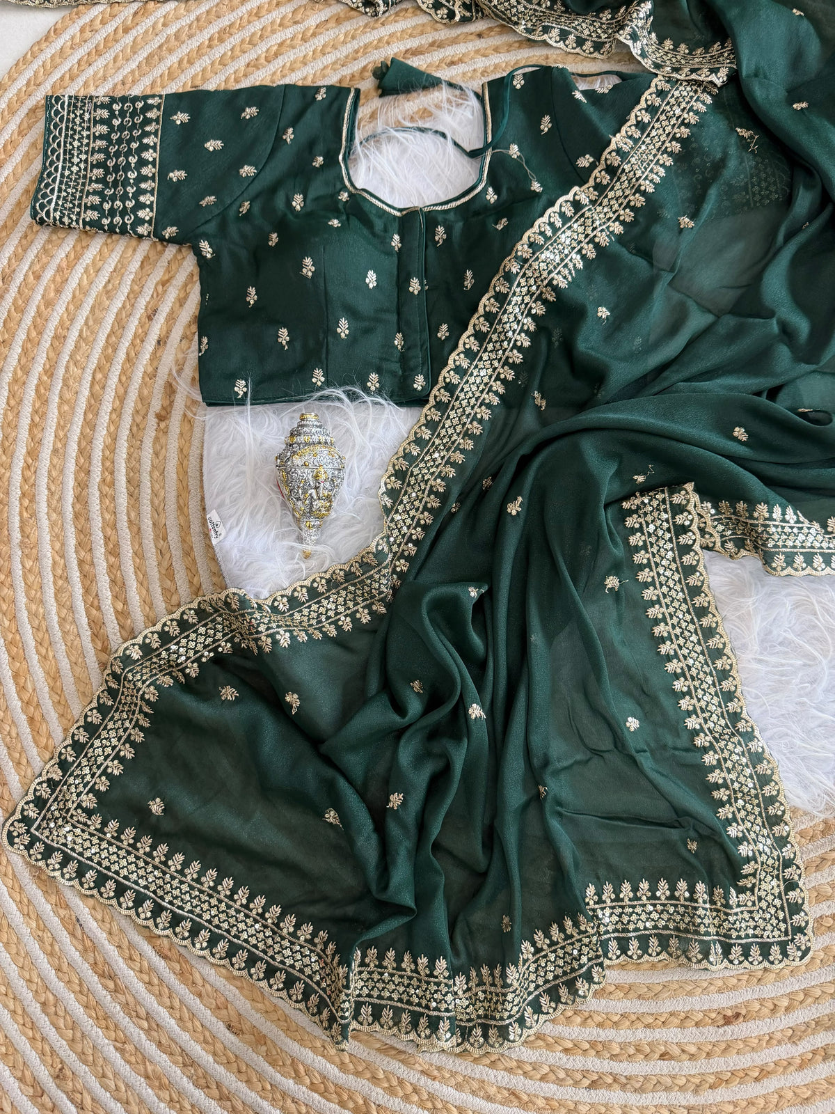 Glamorous Wedding Wear Soft Georgette Embroidery Sequence n Thread Work Designer Saree With Stitched Blouse