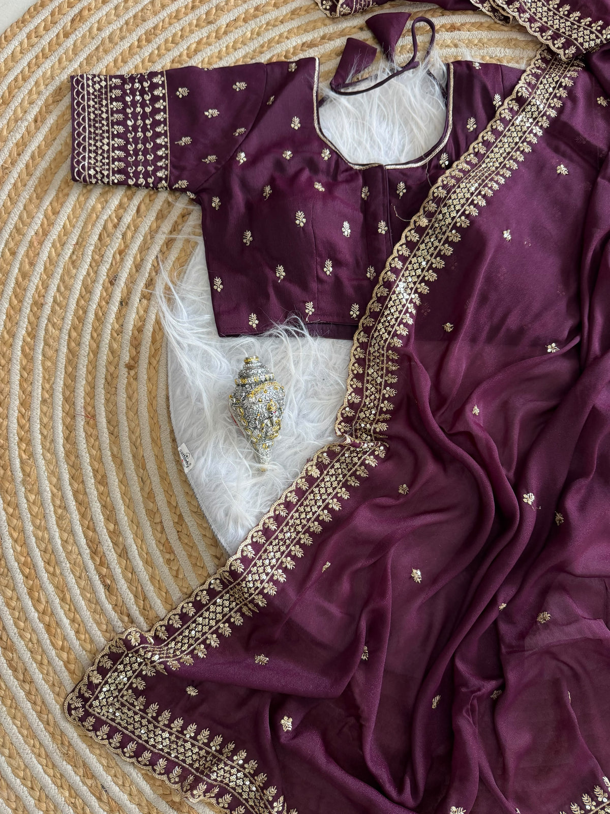 Glamorous Wedding Wear Soft Georgette Embroidery Sequence n Thread Work Designer Saree With Stitched Blouse