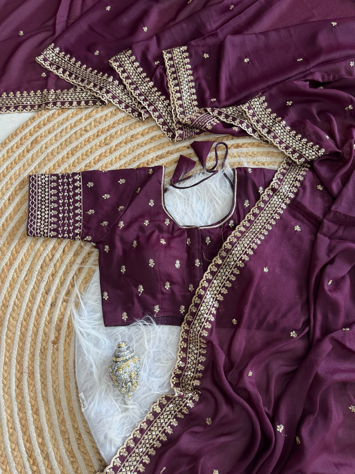 Glamorous Wedding Wear Soft Georgette Embroidery Sequence n Thread Work Designer Saree With Stitched Blouse