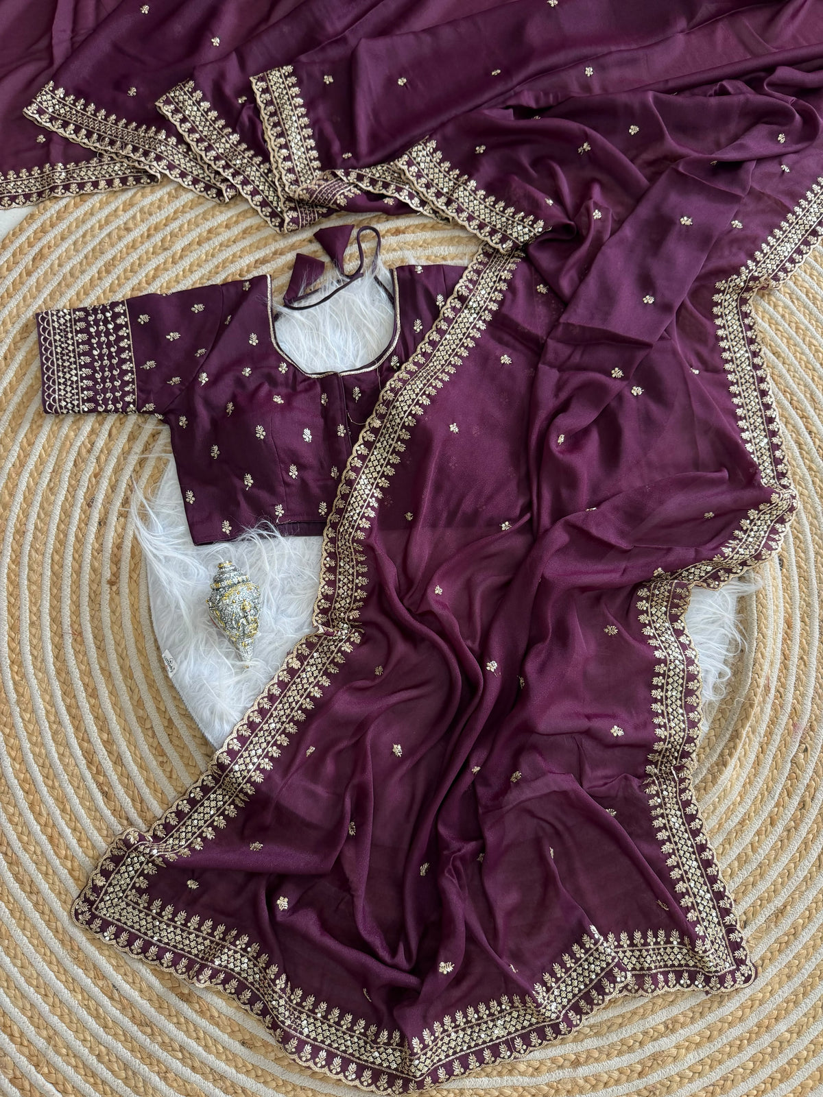 Glamorous Wedding Wear Soft Georgette Embroidery Sequence n Thread Work Designer Saree With Stitched Blouse
