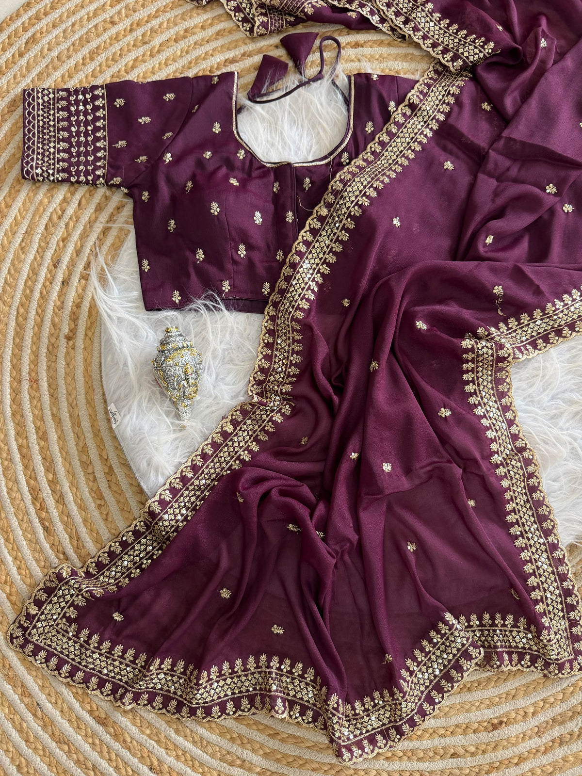 Glamorous Wedding Wear Soft Georgette Embroidery Sequence n Thread Work Designer Saree With Stitched Blouse