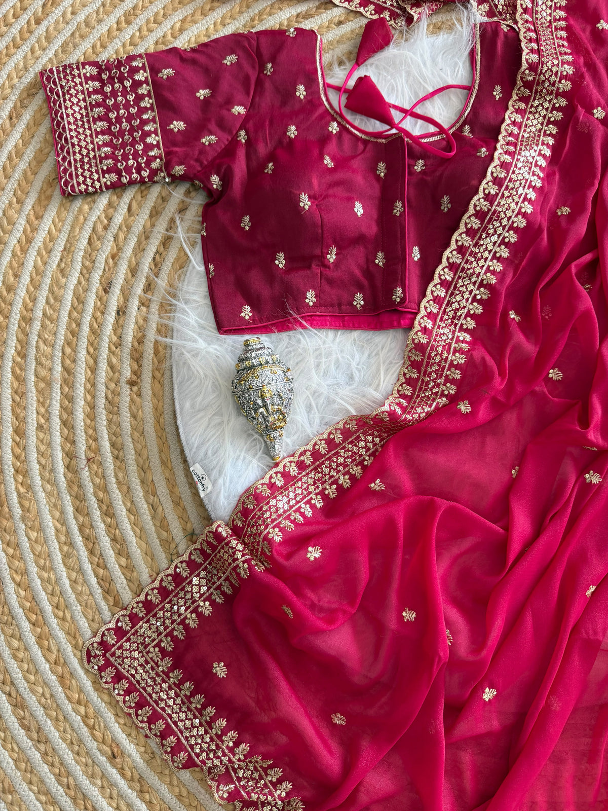 Glamorous Wedding Wear Soft Georgette Embroidery Sequence n Thread Work Designer Saree With Stitched Blouse