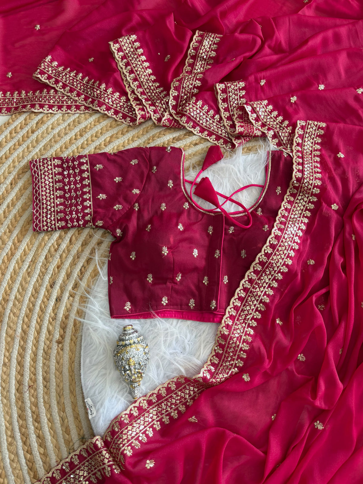 Glamorous Wedding Wear Soft Georgette Embroidery Sequence n Thread Work Designer Saree With Stitched Blouse