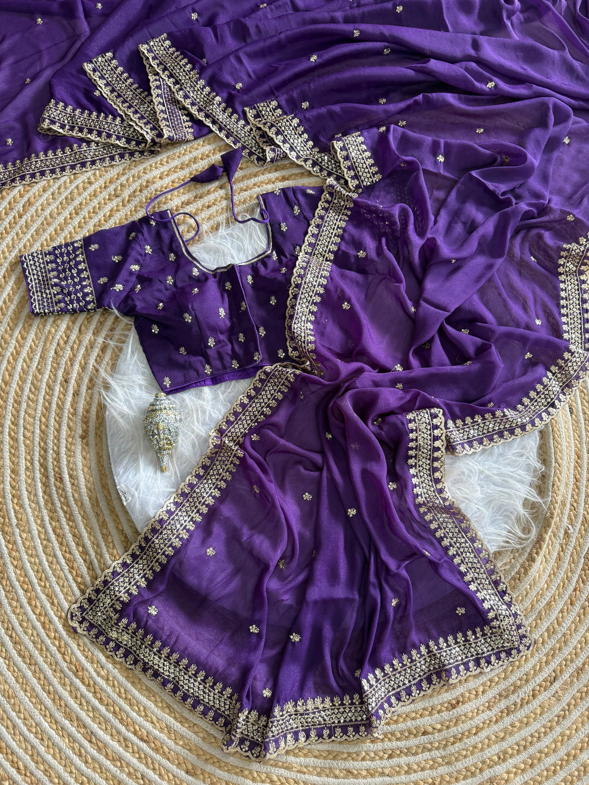 Glamorous Wedding Wear Soft Georgette Embroidery Sequence n Thread Work Designer Saree With Stitched Blouse