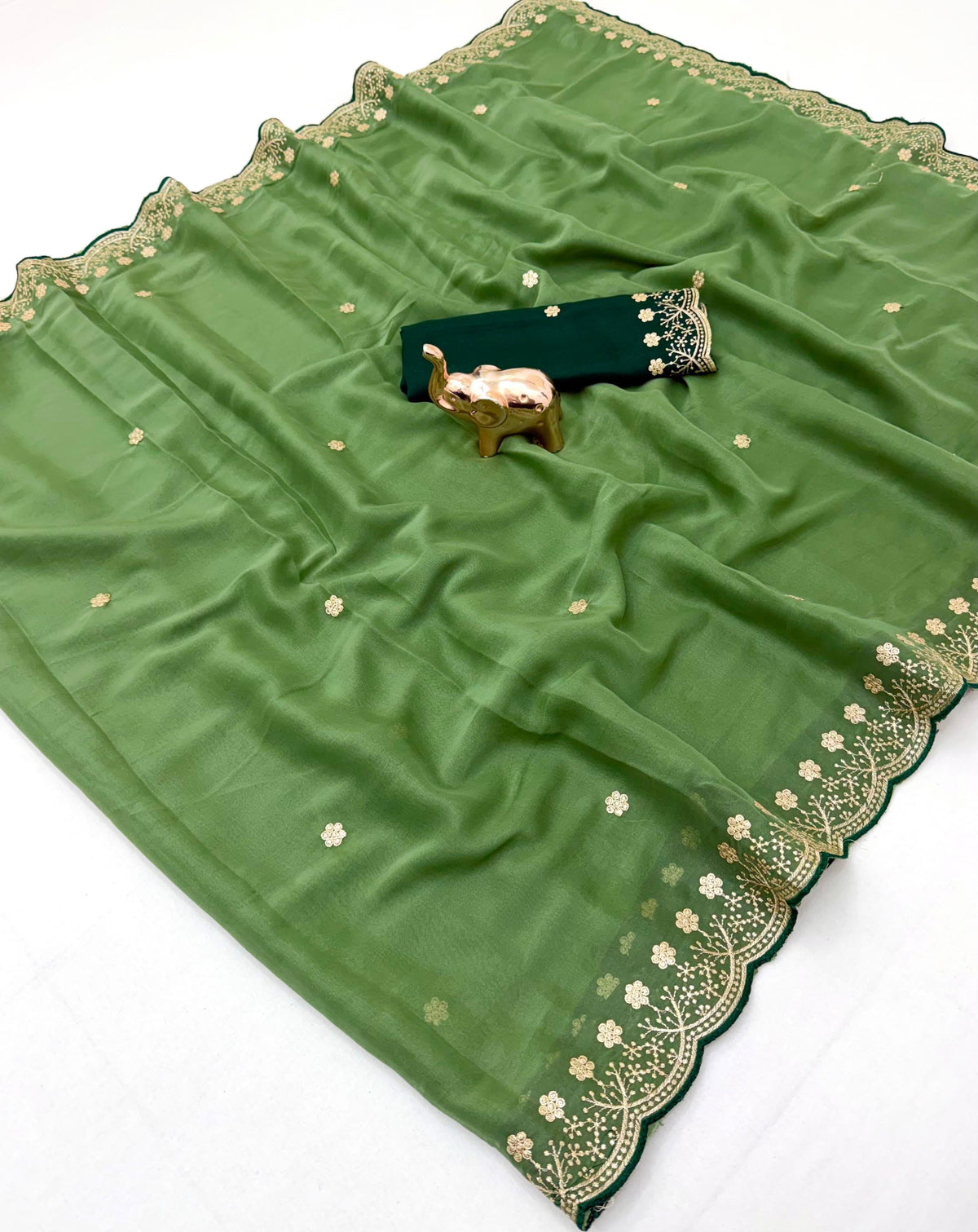 Splendorous Function Wear Georgette Embroidery Work Fancy Saree With Blissful Blouse Piece