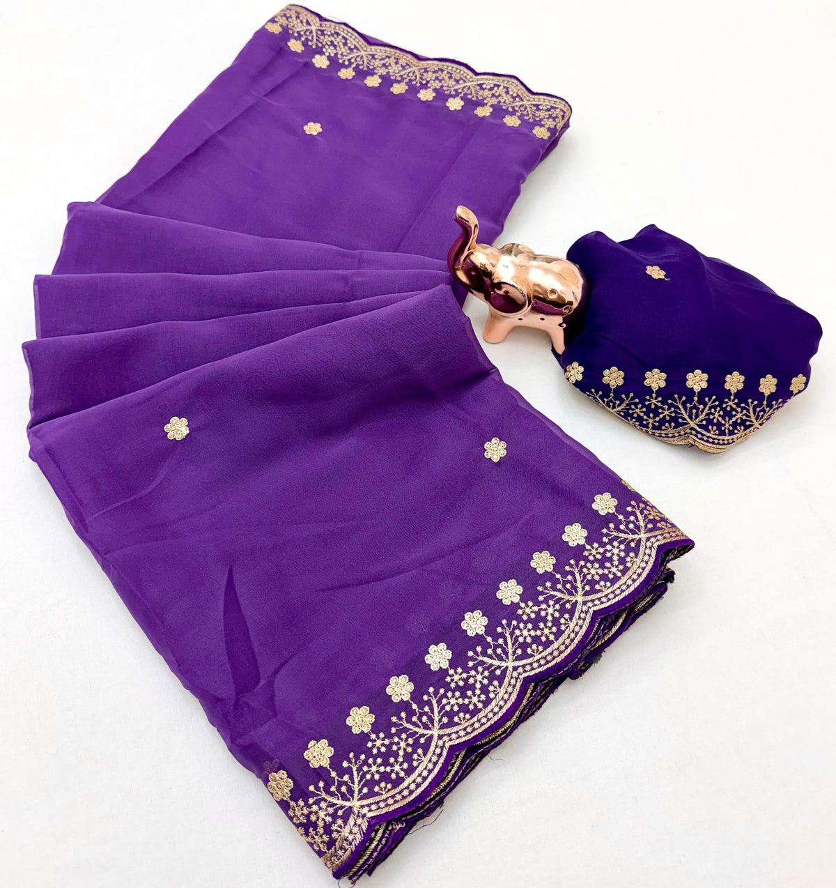Splendorous Function Wear Georgette Embroidery Work Fancy Saree With Blissful Blouse Piece