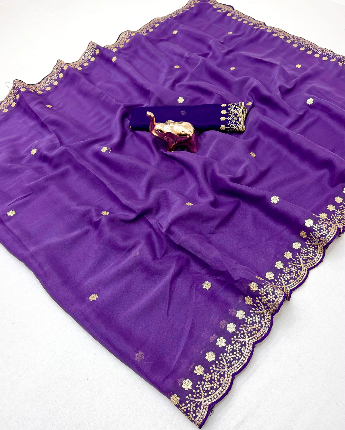 Splendorous Function Wear Georgette Embroidery Work Fancy Saree With Blissful Blouse Piece