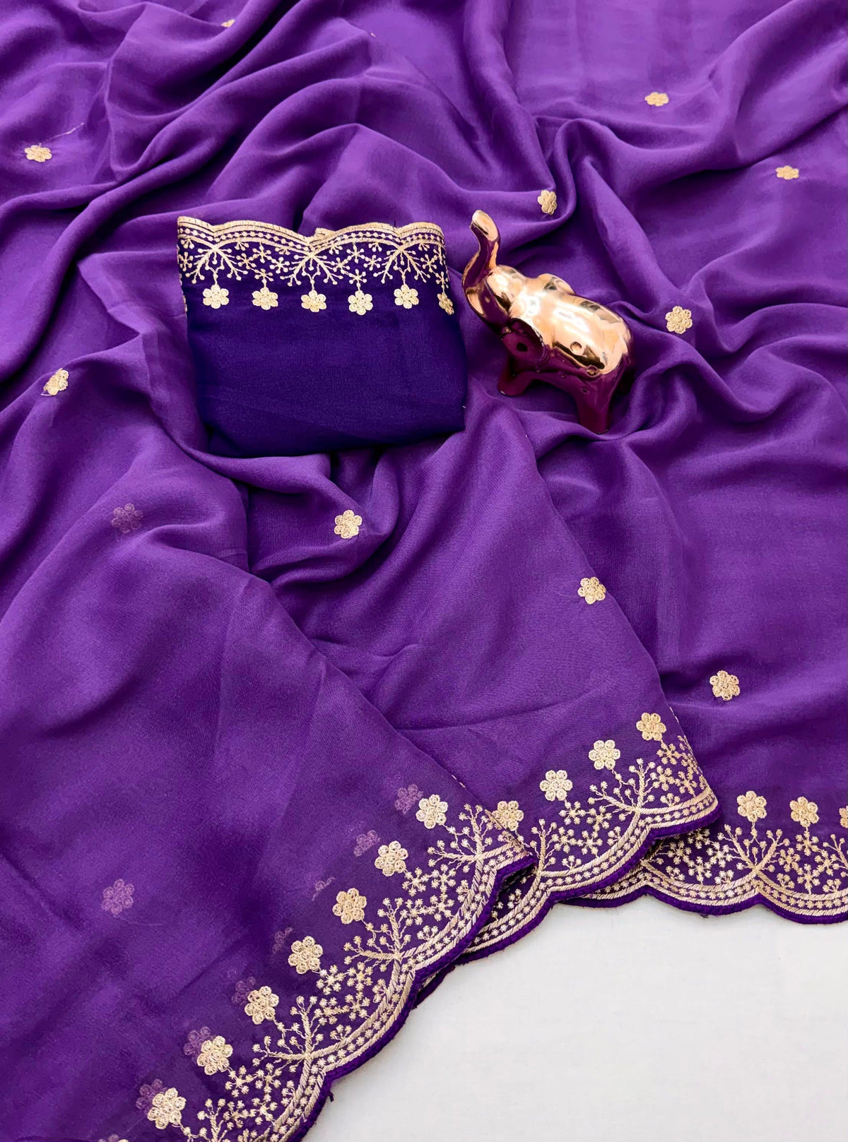 Splendorous Function Wear Georgette Embroidery Work Fancy Saree With Blissful Blouse Piece